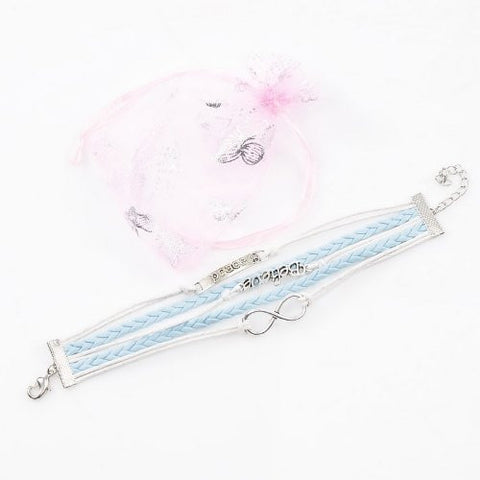 Leatheroid Braiding Bracelet Mixed W/Antique Silver Infinity Symbol & Rectangle Findings 20cm(7 7/8")long - Sexy Sparkles Fashion Jewelry - 3