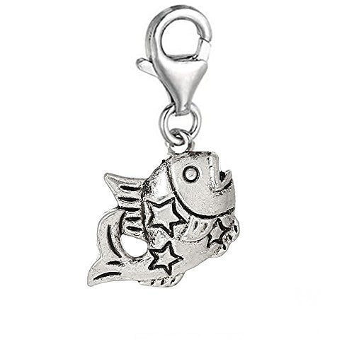 Zodiac Signs Clip On For Bracelet Charm Pendant for European Charm Jewelry w/ Lobster Clasp (Pisces)