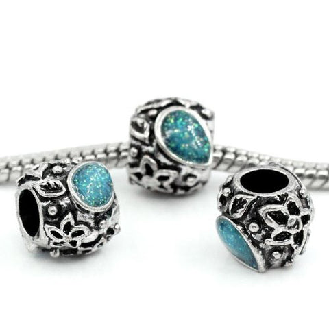 Glitter Inspirational Flower Charm Spacer Bead for Snake Chain Bracelet (Aqua) - Sexy Sparkles Fashion Jewelry - 3