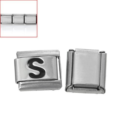 Italian Charm Bracelet Link Square Silver Tone Alphabet Letter (S) - Sexy Sparkles Fashion Jewelry - 3
