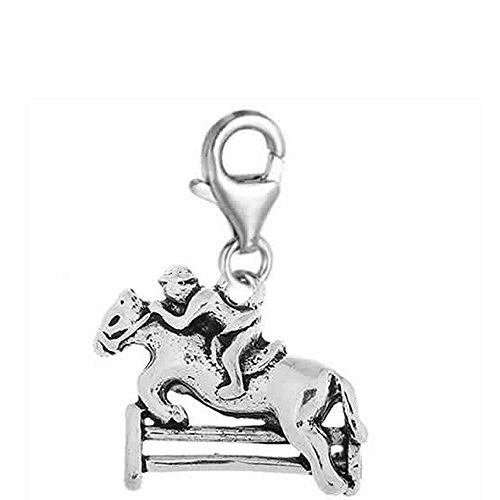 Jockey on Horse Jumping Over Fence Clip on Charm Jewelry with Lobster Clasp - Sexy Sparkles Fashion Jewelry