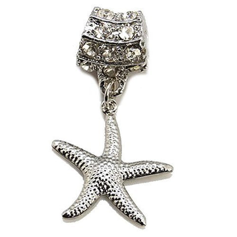 Star Fish Dangle with  Crystals Charm European Bead Compatible for Most European Snake Chain Bracelet - Sexy Sparkles Fashion Jewelry - 2