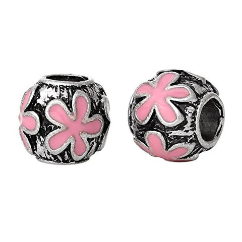 Round Flower Pattern Enamel Pink Charm Bead - Sexy Sparkles Fashion Jewelry - 2
