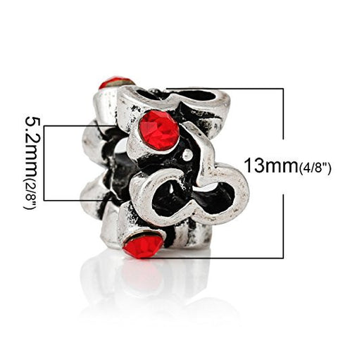 Beautiful Mothes Day Red Crystal Charm Spacer European Bead Compatible for Most European Snake Chain Bracelet - Sexy Sparkles Fashion Jewelry - 3