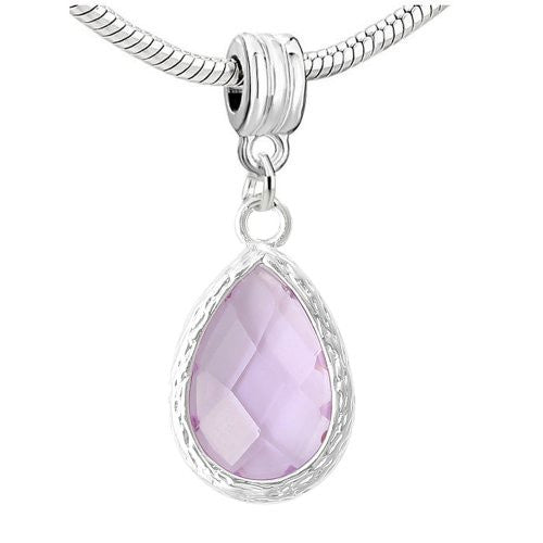 Tear Drop Rhinestone Birthstone European Bead Compatible for Most European Snake Chain Charm Bracelet (June)