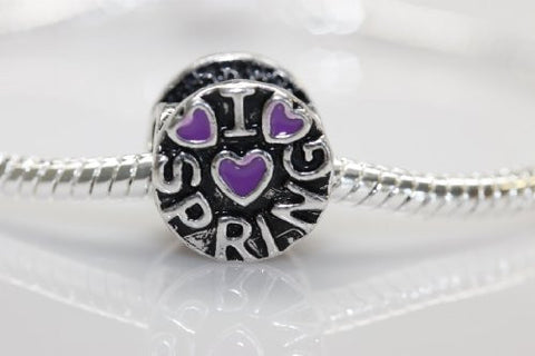 I Love Spring with Purple Heart Charm for snake charm Bracelet - Sexy Sparkles Fashion Jewelry - 2