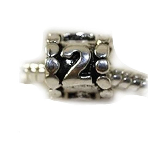 Lucky Number 2 Charm Beads Compatible with European Snake Chain Charm Bracelet - Sexy Sparkles Fashion Jewelry - 1
