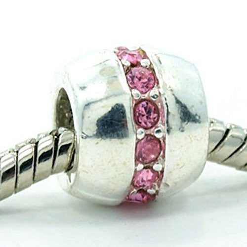 Light Pink  Created Crystals Rhinestone European Bead Compatible for Most European Snake Chain Bracelet