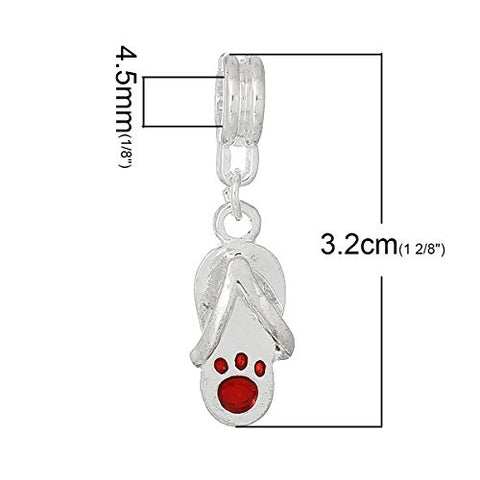 Flip Flop Slipper with Footprint Charm Bead (Red) - Sexy Sparkles Fashion Jewelry - 3