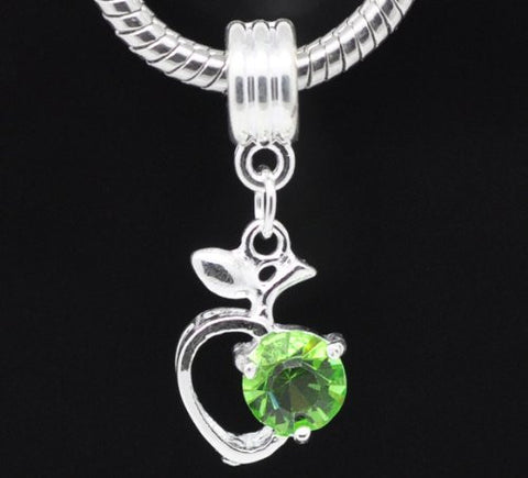 Green Rhinestone Apple Heart Dangle Bead Compatible for Most European Snake Chain Braceletfor Snake Chain Bracelet - Sexy Sparkles Fashion Jewelry - 2