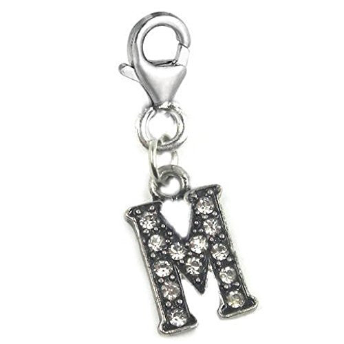 Clip on Letter M Dangle Charm Pendant for European Clip on Charm Jewelry w/ Lobster Clasp