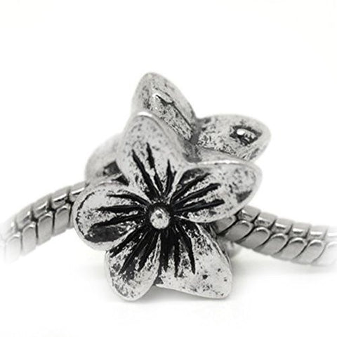 Silver Plated Base Flower Charm European Bead Compatible for Most European Snake Chain Bracelet - Sexy Sparkles Fashion Jewelry - 1