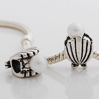 Sea Shell with White Acrylic Pearl Charm Spacer Beads for Snake Chain Charm Bracelet - Sexy Sparkles Fashion Jewelry - 2