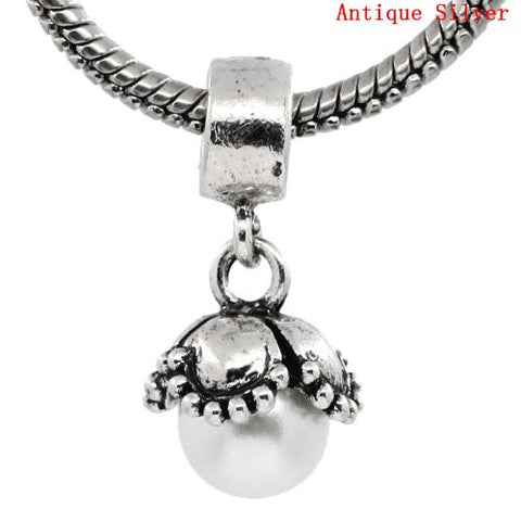 Dangle White Acrylic Pearl Flower European Bead Compatible for Most European Snake Chain Bracelet - Sexy Sparkles Fashion Jewelry - 2
