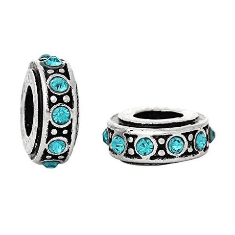 Mothers Day Jewelry Round Pattern With Aqua Rhinestones for snake chain charm Bracelet - Sexy Sparkles Fashion Jewelry - 2