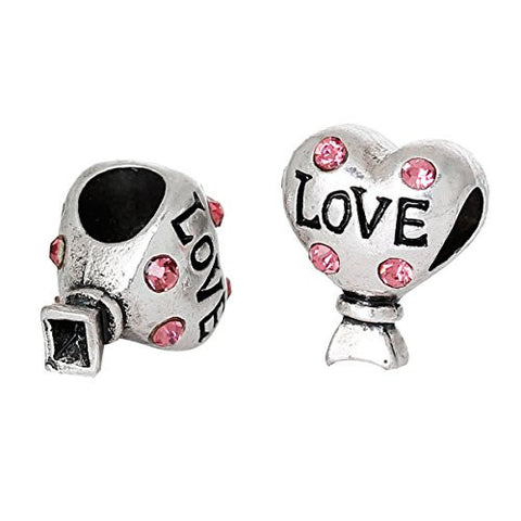 Love Heart Balloon With Pink Crystals Bead Compatible for Most European Snake Chain Bracelet - Sexy Sparkles Fashion Jewelry - 2