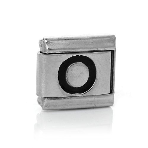 Italian Charm Bracelet Link Square Silver Tone Alphabet Letter (O) - Sexy Sparkles Fashion Jewelry - 1