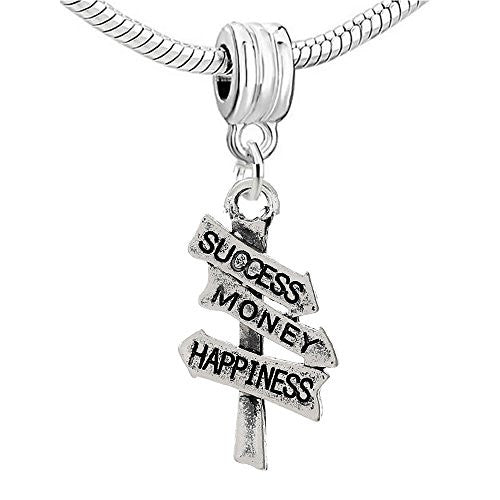 Success, Money, Happiness Vinatage Road Sign Charm Bead Compatible for All Snake Chain Bracelet