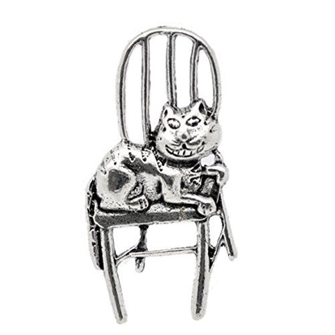 Silver Tone Cat Sitting on Chair Pendant Charm - Sexy Sparkles Fashion Jewelry - 1