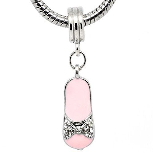 Rhinestone Pink Enamel Slipper/Shoe Dangle Shoe Charm European Bead Compatible for Most European Snake Chain Bracelet - Sexy Sparkles Fashion Jewelry
