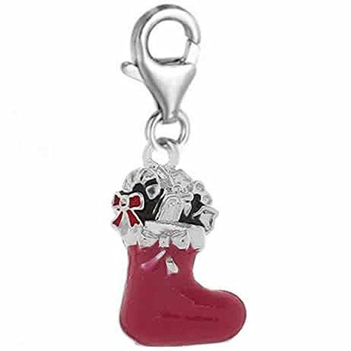 Clip on Christmas Candy Cane Stocking for European Jewelry with Lobster Clasp