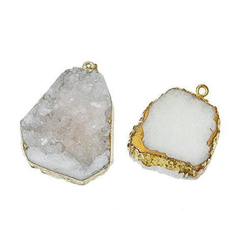 (Grade A) Natural Agate Druzy /Drusy Charm Pendant (White) - Sexy Sparkles Fashion Jewelry - 2
