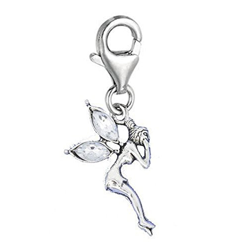 Clip-on Clear Tinkerbell Charm Pendant for European Clip on Charm Jewelry w/ Lobster Clasp