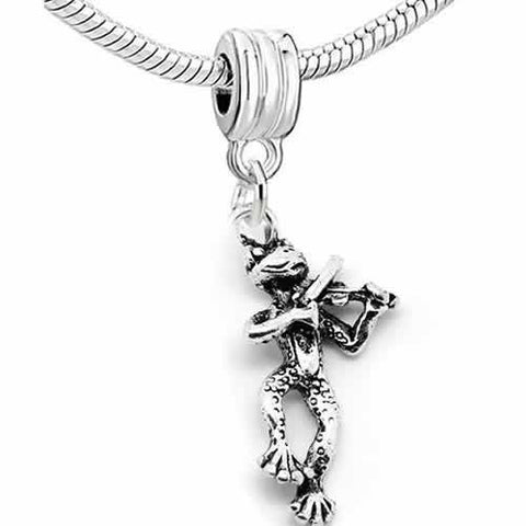 Frog Playing Violin Dangle Charm European Bead Compatible for Most European Snake Chain Bracelet - Sexy Sparkles Fashion Jewelry - 2