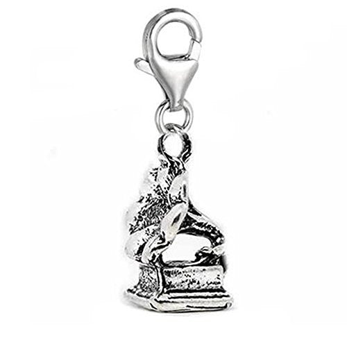 Clip on Gramaphone Dangle Charm Pendant for European Clip on Charm Jewelry w/ Lobster Clasp