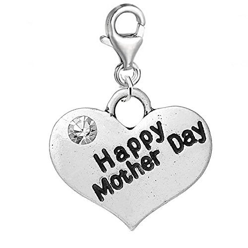 Happy Mother Day Clip on Charm for European Jewelry w/ Lobster Clasp