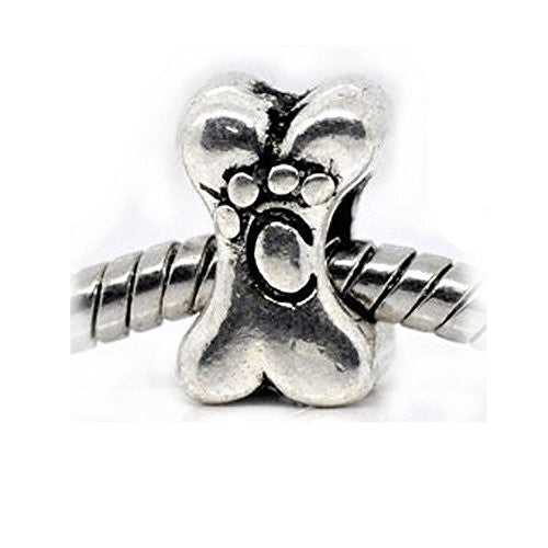 Paw Print on Dog Bone European Bead Compatible for Most European Snake Chain Bracelet