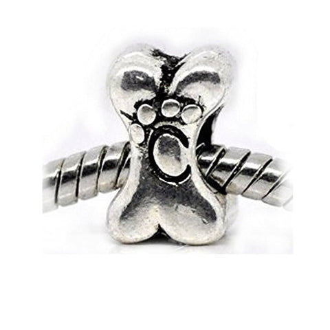 Paw Print on Dog Bone European Bead Compatible for Most European Snake Chain Bracelet - Sexy Sparkles Fashion Jewelry - 1