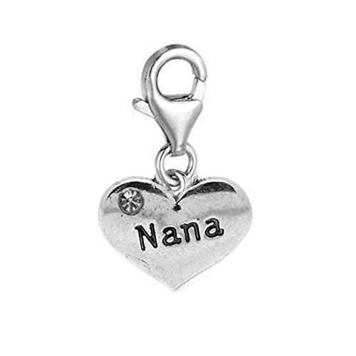 Clip on Nana Love Charm Pendant for European Jewelry w/ Lobster Clasp