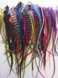 100 Bulk Individual Feathers for Hair Extension Ranging 4-7 or Longer Rainbow Mixes of s with Grizzly and Solid Feathers for Hair Extension Includes 20 Silicone Micro Beads Plus Instructions - Sexy Sparkles Fashion Jewelry