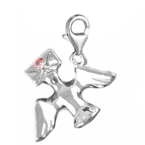 Rhinesone Pigeon & Letter Charm Bead Clip On For European Charm Jewelry w/ Lobster Clasp