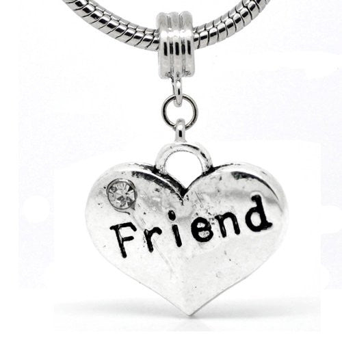 Heart Dangle European Bead Compatible for Most European Snake Chain Bracelet (Friend) - Sexy Sparkles Fashion Jewelry