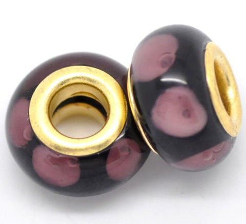 Ten Black w/Purple Dots Lampwork Murano Beads for Snake Chain Bracelet - Sexy Sparkles Fashion Jewelry - 2