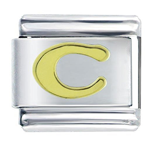 Gold plated base Letter C Italian Charm Bracelet Link