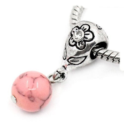 Pink Dangle Ball with Rhinestones Bead Charm Spacer for Snake Chain Charm Bracelets - Sexy Sparkles Fashion Jewelry - 4