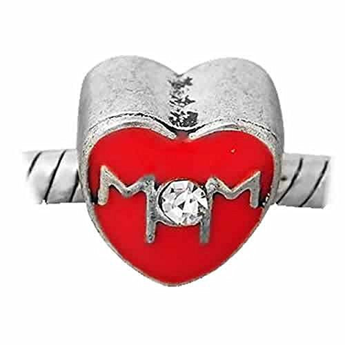 Red Enamel Mom European Bead Compatible for Most European Snake Chain Bracelet