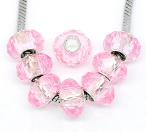 Faceted Murano Glass Charm European Bead Compatible for Most European Snake Chain Bracelet (Pink) - Sexy Sparkles Fashion Jewelry - 2