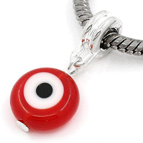 Round Evil Eye Dangle Charm/European Bead Compatible for Most European Snake Chain Bracelet