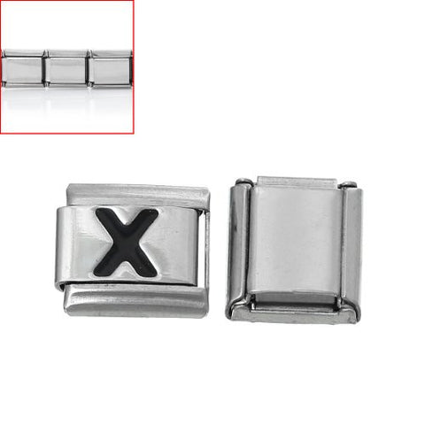 Italian Charm Bracelet Link Square Silver Tone Alphabet Letter (X) - Sexy Sparkles Fashion Jewelry - 3