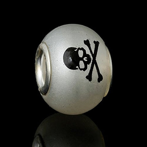 Skull Crossbones on Murano Glass Charm Bead - Sexy Sparkles Fashion Jewelry - 2
