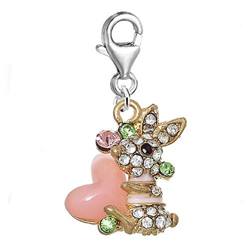 Rabbit Charm Bead Clip on Pendant for European Charm Jewelry w/ Lobster Clasp