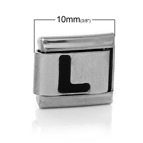 Italian Charm Bracelet Link Square Silver Tone Alphabet Letter (L) - Sexy Sparkles Fashion Jewelry - 2