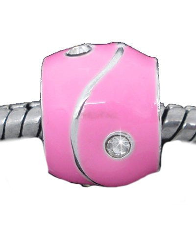 Pink Rhinestone Enamel Silver Tone Bead Charm Spacer for Snake Chain Bracelets