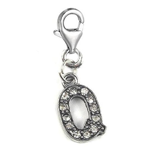 Clip on Letter Q Dangle Charm Pendant for European Clip on Charm Jewelry w/ Lobster Clasp