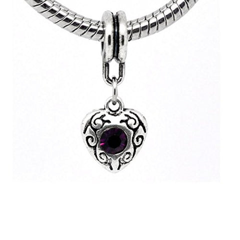 Purple Heart Dangle European Bead Compatible for Most European Snake Chain Charm Bracelet - Sexy Sparkles Fashion Jewelry - 1
