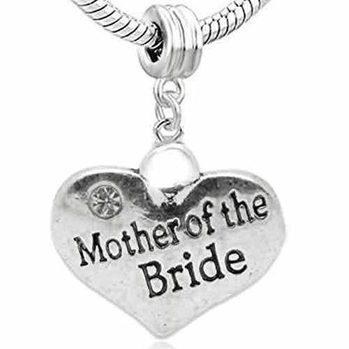 Wedding Charms Heart W/Crystal Dangle Charm Bead For Snake Chain Bracelet (Mother of the Bride) - Sexy Sparkles Fashion Jewelry - 1